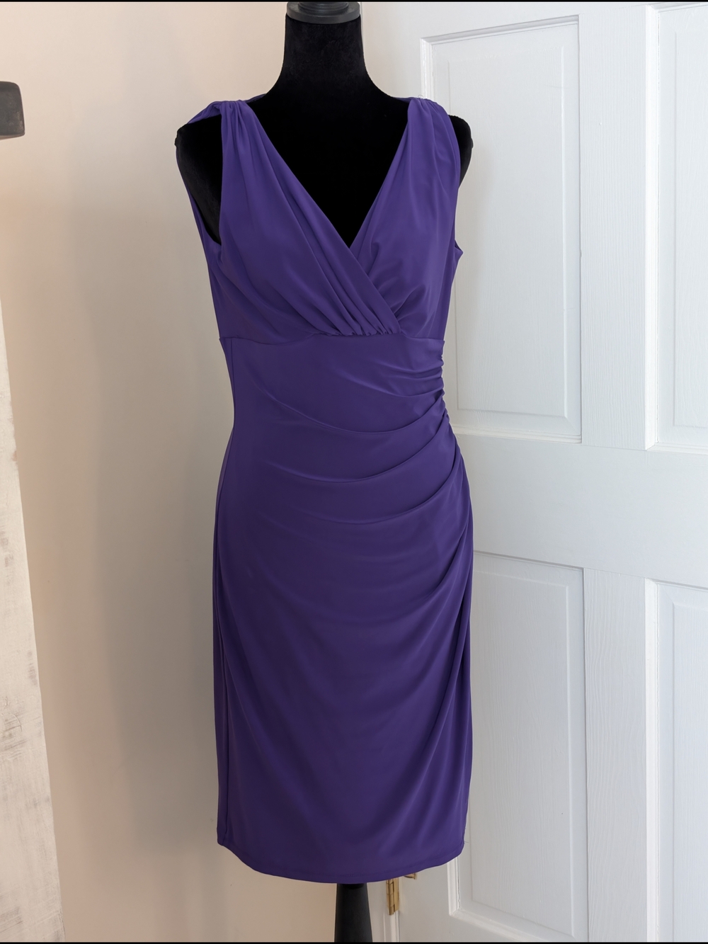 ​Lauren Ralph Lauren Purple Ruched Surplice Jersey Sheath Dress - Size 10